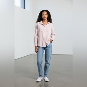 C & C California Pink and White Striped button up long sleeve top Size Medium